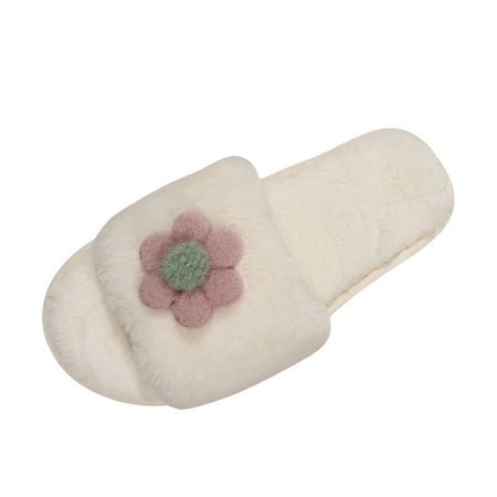 

Dyfzdhu Ladies Fashion Solid Color Cartoon Plush Casual Open Toe Comfortable Flat Cotton Slippers