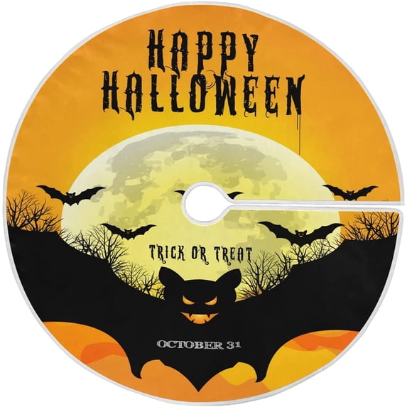 FMSHPON Happy Halloween Scary Bat Xmas Christmas Tree Skirt Stand Mat for Holiday Party Decoration Indoor Outdoor 36 inches