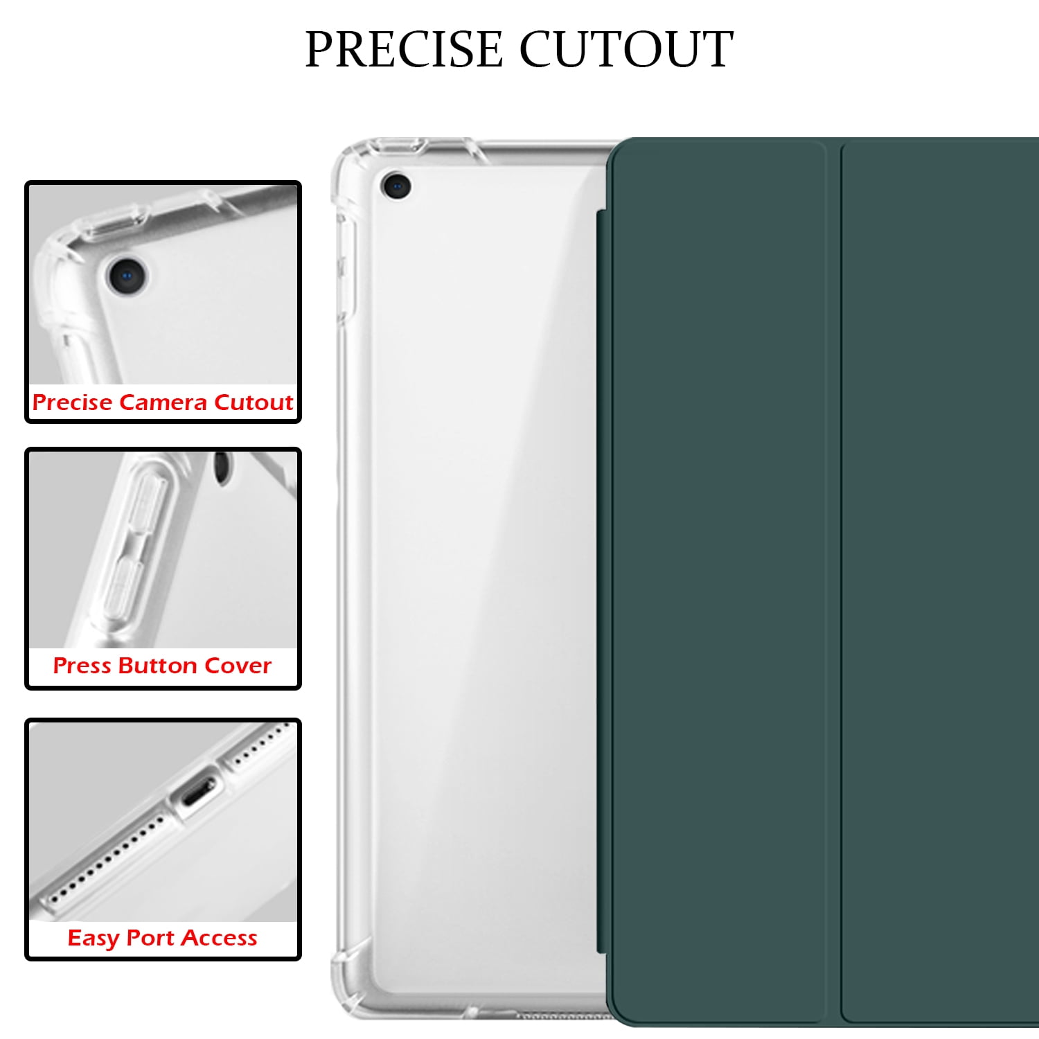 iPad 9th 2021 8th 2020 7th 2019 Gen [iPad 9 iPad 8 iPad 7 ] 10.2 Inch A2602 A2270 A2197 MK663LL/A MK673LL/A MYN62LL/A MW6Y2LL/A Clear Back TPU Silicone Back Printed Case Pencil Holder - Dark Green