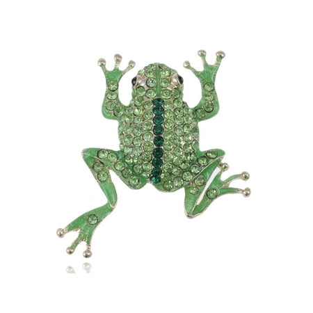 Olivine Green Crystal Rhinestone Enamel Paint Frog Amphibian Costume Pin Brooch