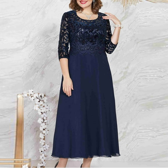 Lilgiuy Women's Plus Size Women's Dress Spliced Embroidered Lace Cocktail Dress for Home Leisure