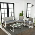 thumbnail image 4 of Elina 4-Piece Modern Coastal Faux Wicker Conversation Outdoor Patio Set, White/Gray, 4 of 7
