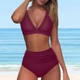 thumbnail image 2 of Gibobby Trajes de Baño para Mujer Bikini de cintura alta para mujer, bañadores sexys de dos piezas con realce, traje de baño Vintage, conjunto de Bikini (Vino,M), 2 of 5