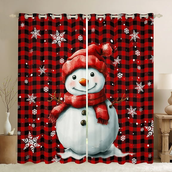 Manfei Winter Cute Snowman Black Out Curtains, Merry Christmas Curtains Pack of 2 (42x63 Each), Teens Boys Girls Kids Bedroom Curtains, Black Out Curtains Decor