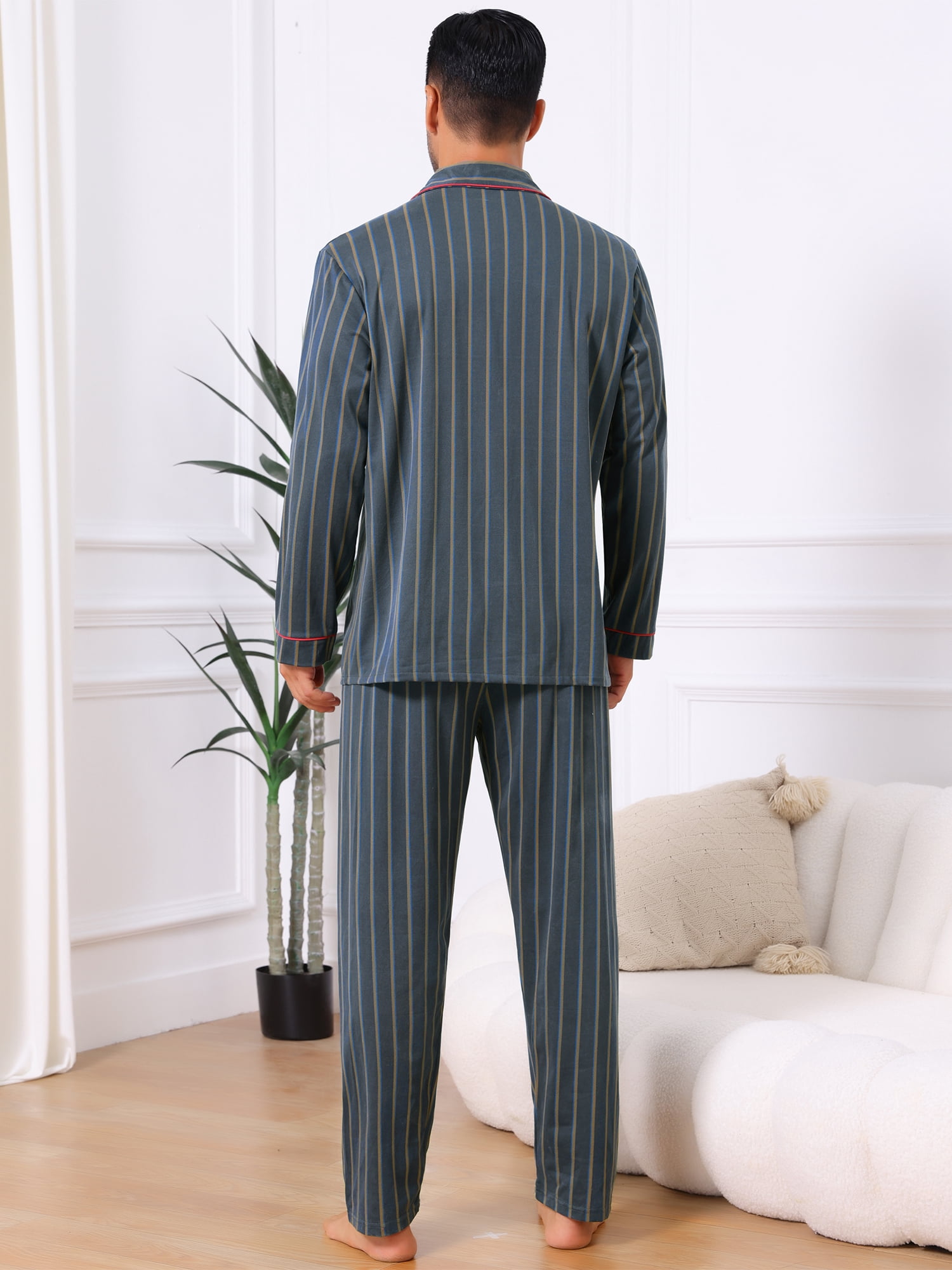 DARING DIVA Men's 2-Piece Long Sleeve Button Down Pocket Pajamas Set S Dark Blue