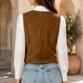 thumbnail image 2 of HomeDM Women's Faux Suede Vest V Neck Button Down Waistcoat with Pockets Sleeveless Jacket, 2 of 9