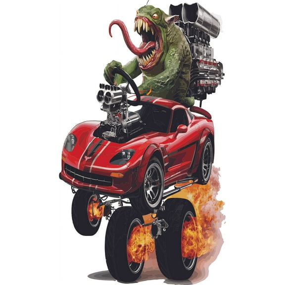 Monster Car Ride Monster Truck Fire Jungle Wild Adventure Fun Colorful Forest Creature Wall Art Sticker Designs Vinyl Stickers For Home House Walls Rooms Windows Bedroom Decoration Size (15x20 inch)