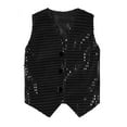 thumbnail image 4 of Fldy Kids Boys Girls Hip-hop Jazz Dance Costume Sequins Jacket Vest Waistcoat Stage Performance Party Black 120, 4 of 8