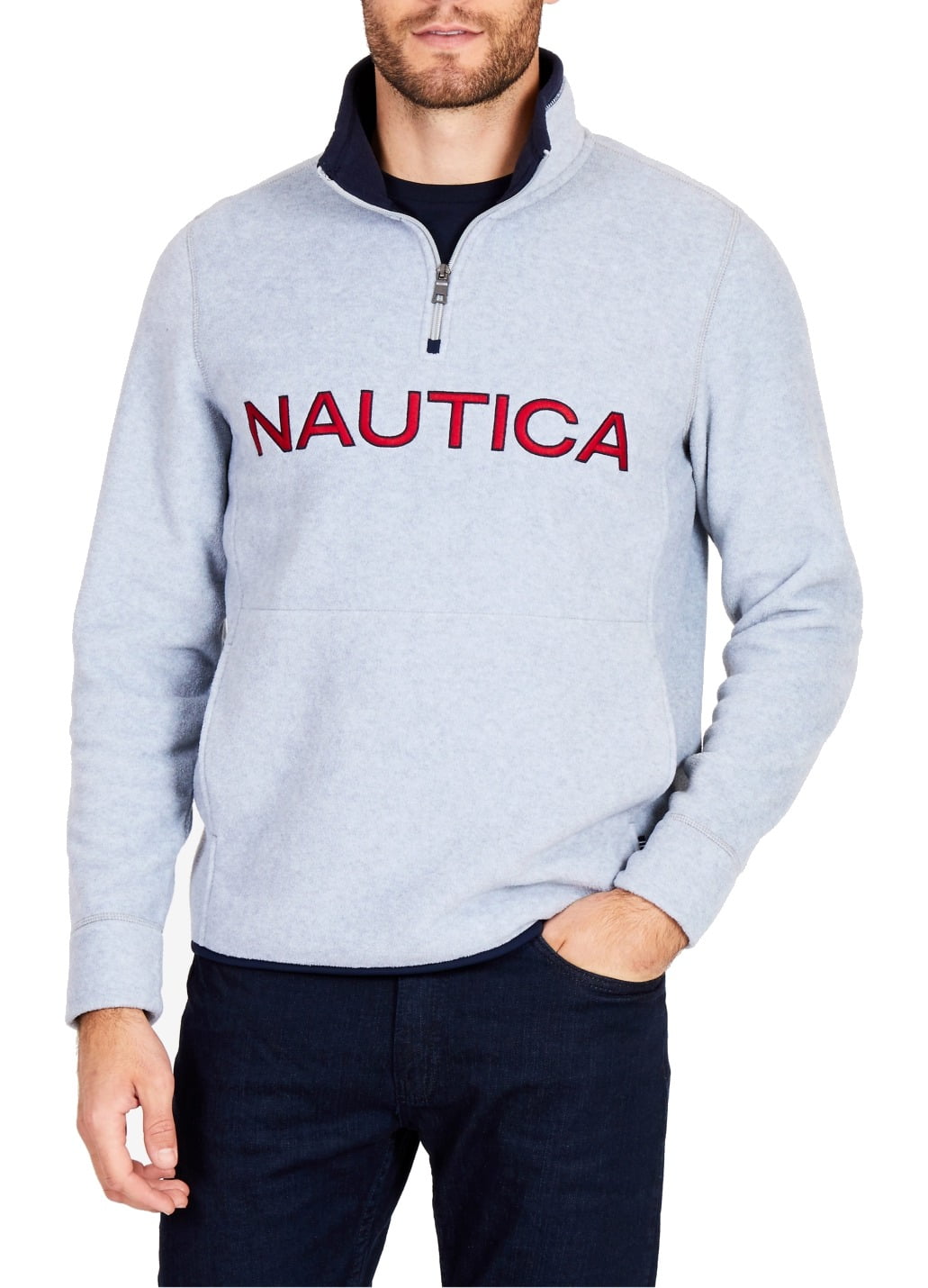 Nautica Mens' Sweater Gray Large 1/2 Zip Fleece Logo Embroidered 59