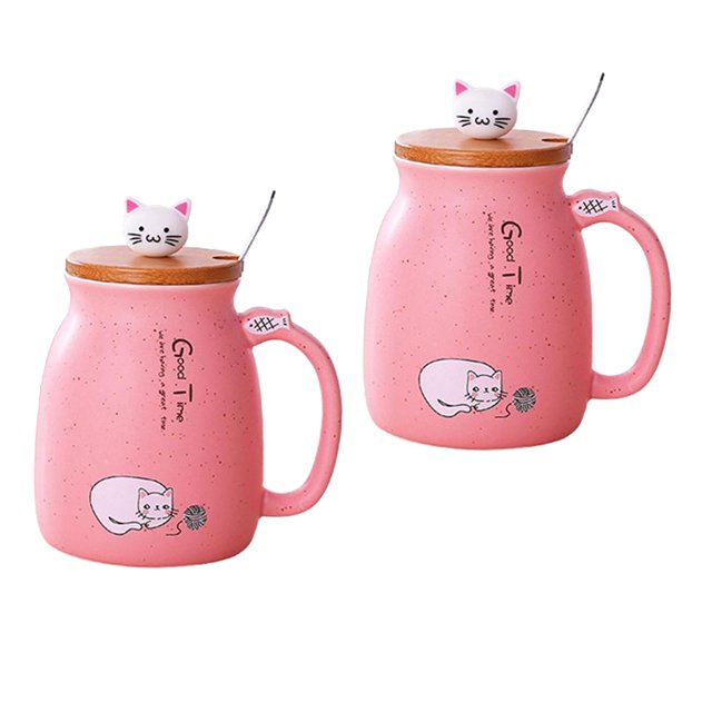 2x taza de cerámica de gato con tapa, , taza , Gloria Tazas de café de cerámica