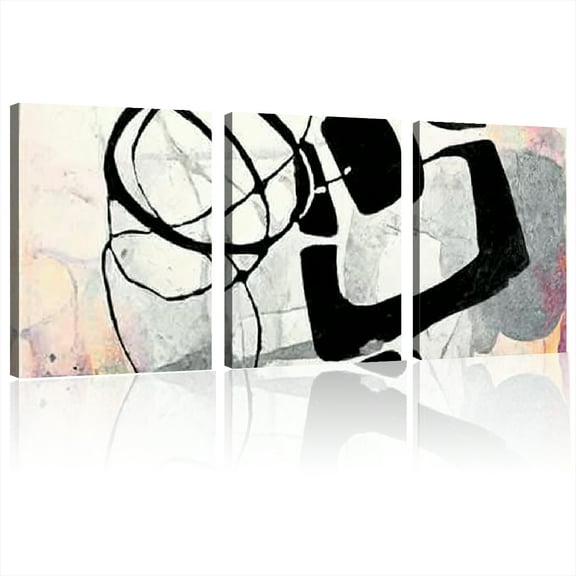 3 Pcs Framed Abstract Black and Grey Shapes Canvas Painting Wall Art , Canvas Print Artwork Wall Art Painting, Decoration Picture Living Room Home Decor-Wrapped Canvas 12*16inch*3pcs