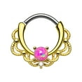 thumbnail image 3 of BodyJewelryOnline Septum Piercing Clicker Gold Lace Single Opalite CZ Gem 16ga Sold Each Men Women, 3 of 8