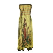 Mogul Womens Tube Dress Yellow Floral Print Strapless Empire Waist Sexy Dresses