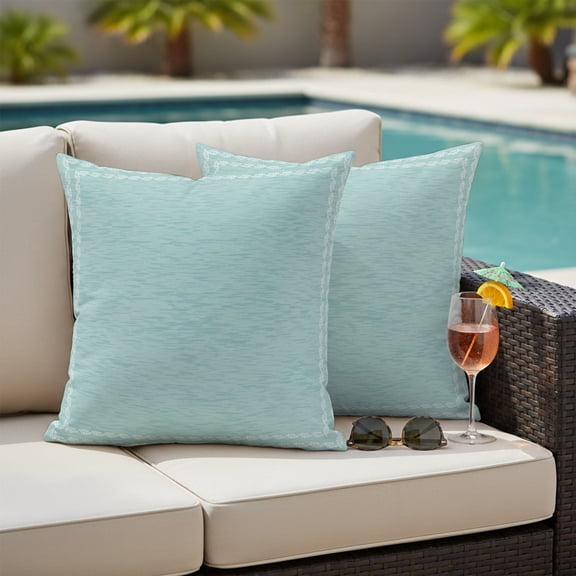 Turquoise Textured Outdoor Pillow Covers 20x20 Inch Throw Pillow Covers Set of 2 Waterproof Decorative Pillow Cases Farmhouse Country Woven Striped Cushion Covers for Patio Furniture Garden Couch