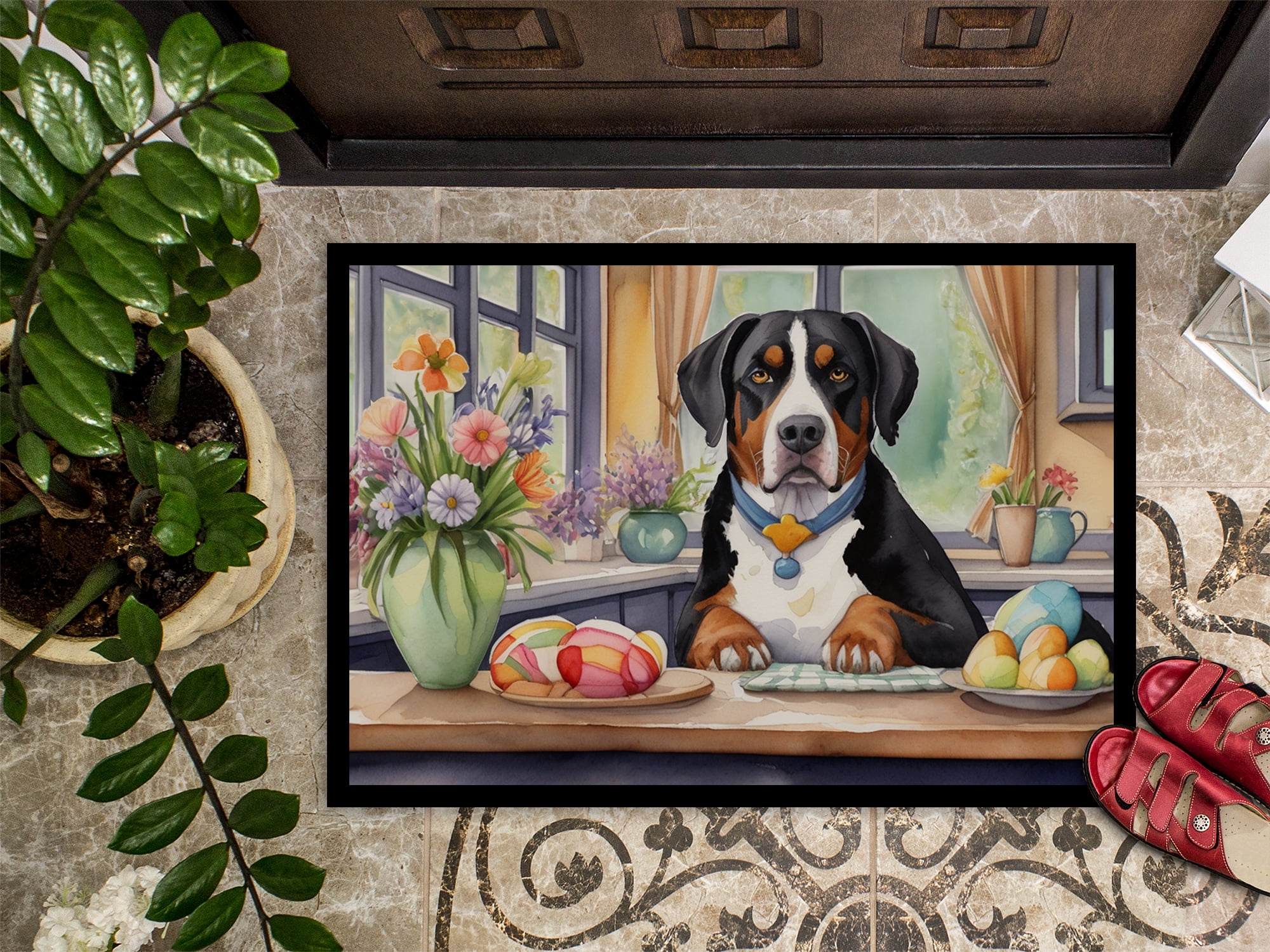 Decorating Easter Yorkshire Terrier Doormat