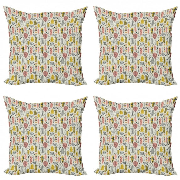 Tribal Throw Pillow Cushion Case Pack of 4, Feathers and Arrows Motifs Pattern Simple Native Illustration, Modern Accent Double-Sided Print, 4 Sizes, Multicolor, by Ambesonne