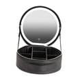 thumbnail image 1 of Bolsa de maquillaje LED inteligente con espejo, estuche redondo para cosméticos, luz portátil, espejo de tocador de gran capacidad, bolsa de almacenam Negro, 1 of 8