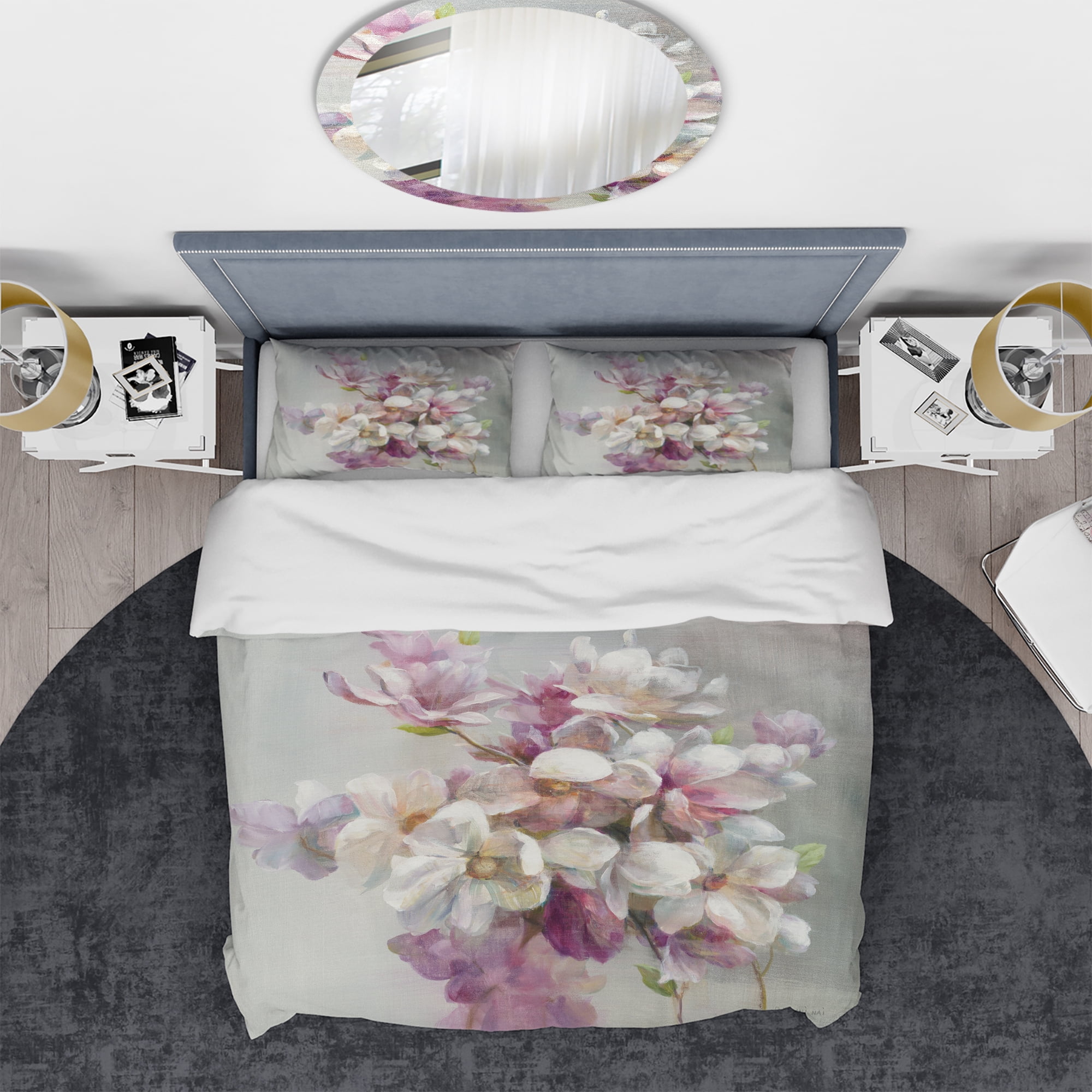 Designart 'Pink Magnolia Flowers' Shabby Duvet Cover Set