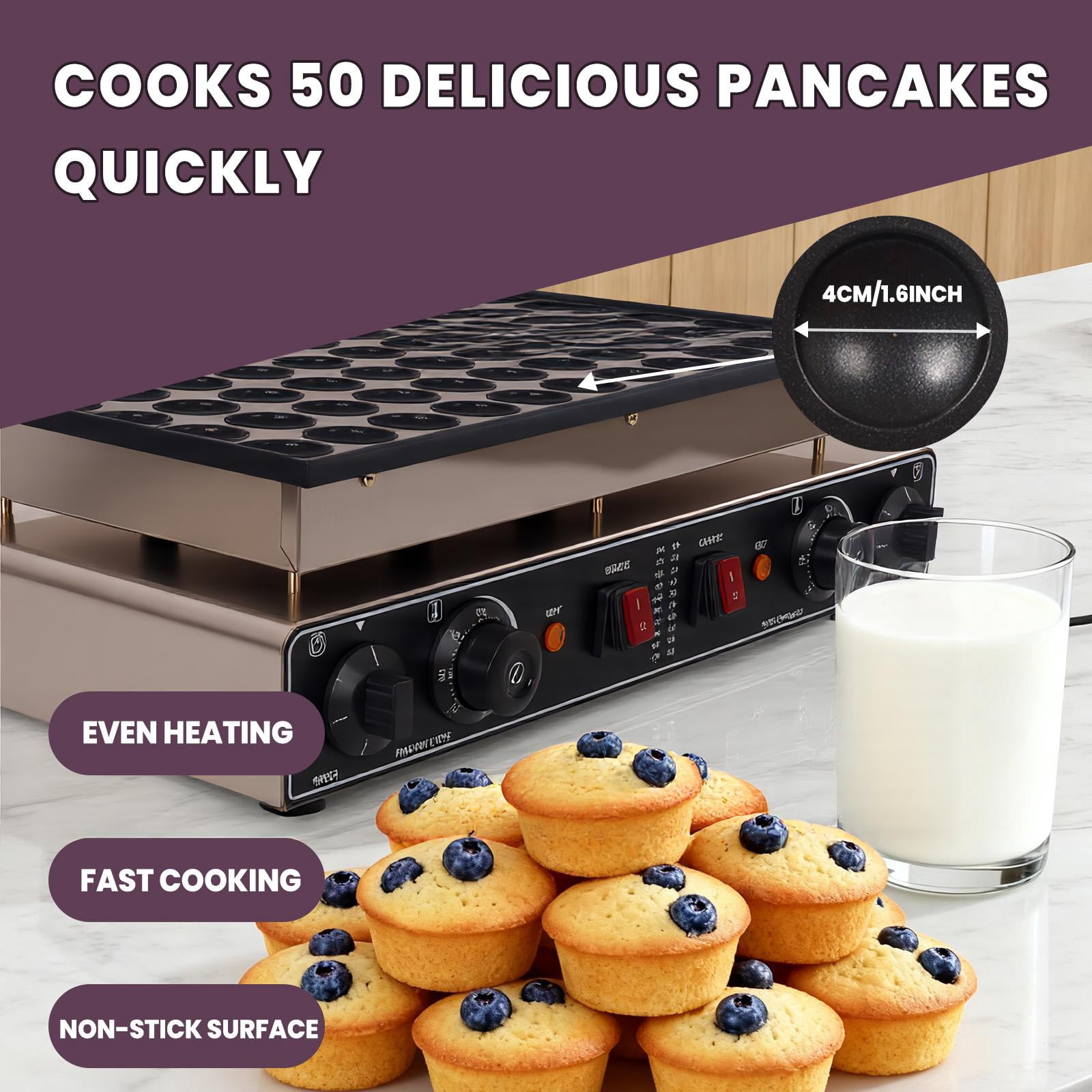 50PCS Muffin Waffle Maker,Pancake Machine With 110V Plug,Fast Preheating And Dual Zone Control,Mini Pancake Maker For Night Market Or Coffee Shop,201 Stainless Steel