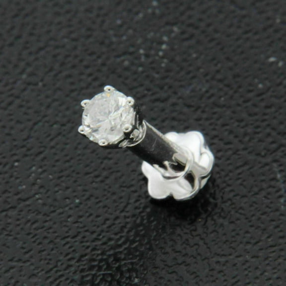 Screw On Nose Pin 0.10Ct Brilliant Cut Off White Moissanite 14k white Gold Plated Silver