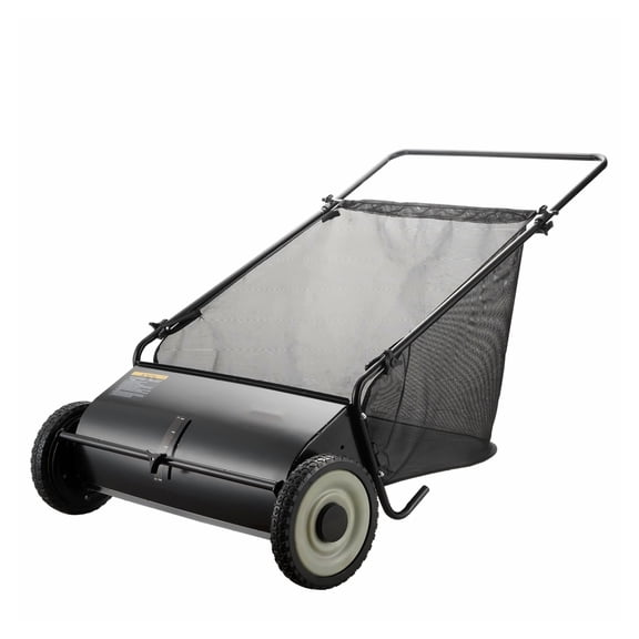 Push Lawn Sweeper 26 Inch - Leaf & Grass Collector - Heavy Duty Steel & Rubber Wheels - 7 cu ft Hopper - 4 Spinning Brushes - Yard Clean Up Tool