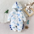 thumbnail image 2 of PINQI Baby Boys Fleece Dinosaur Jumpsuits Padded Fuzzy Zip up Hooded Bodysuits New Born Winter Warm Plush Romper Clothes, 2 of 8