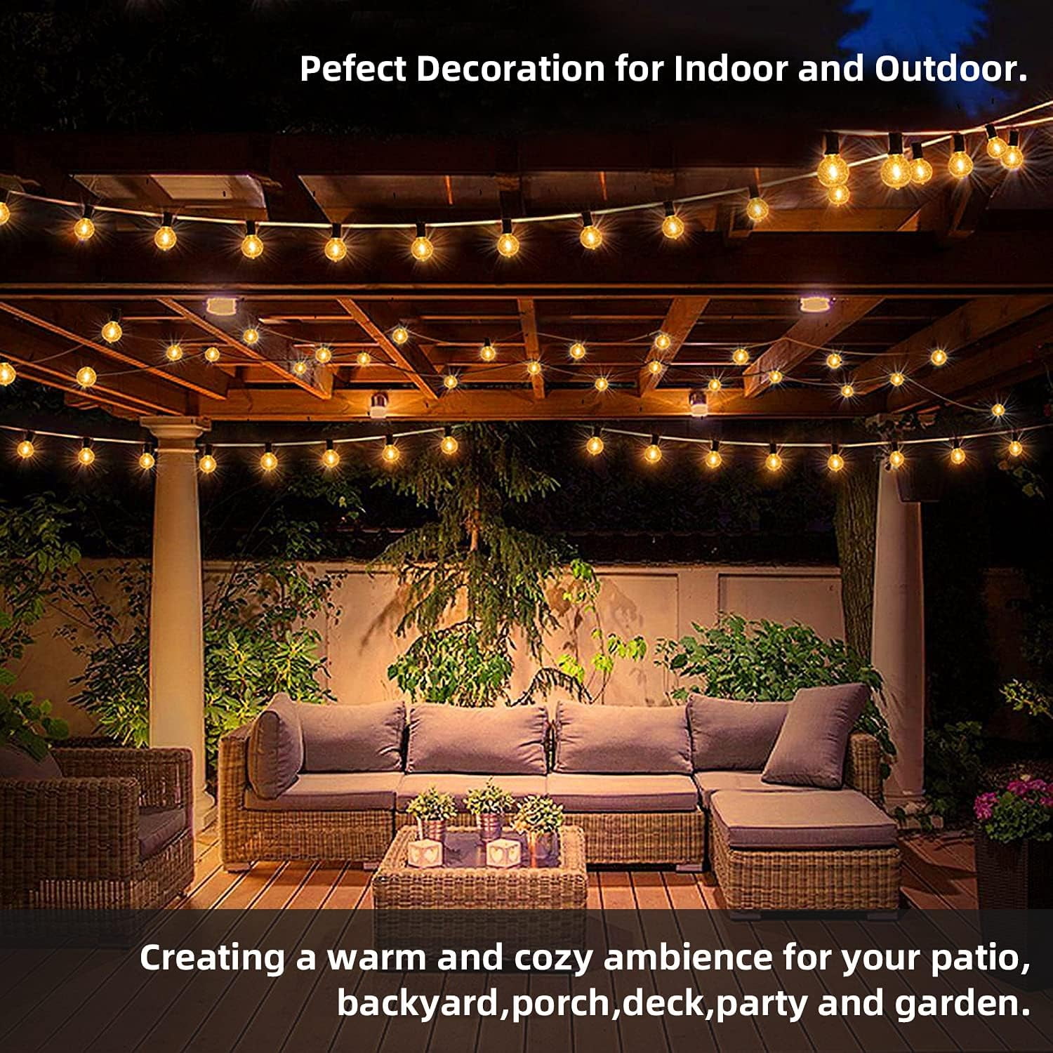 Yuucio Outdoor String Lights 100ft, G40 Led Patio Lights with 52pcs Bulbs,Waterproof Shatterproof Dimmable Hanging