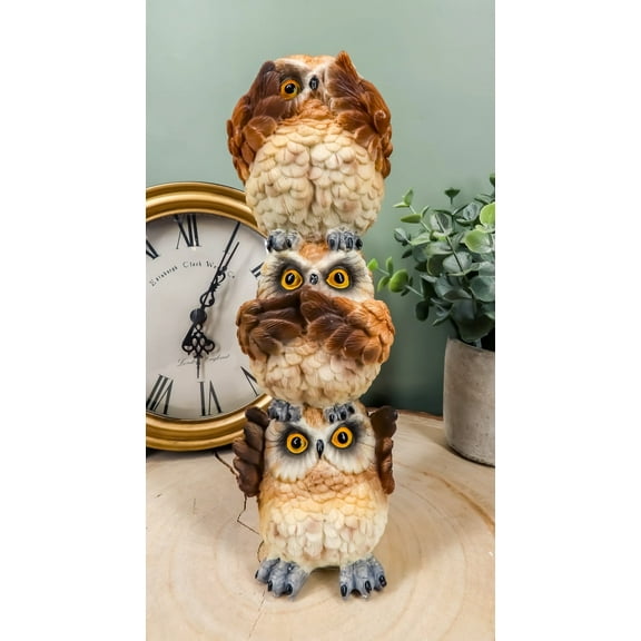 Ebros Stacked See Hear Speak No Evil Wise Acrobatic Fat Owls Figurine (Brown)