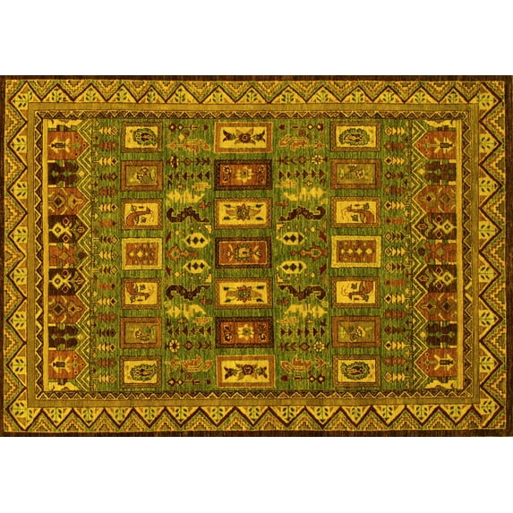 Ahgly Company Indoor Rectangle Abstract Yellow Modern Area Rugs, 3' x 5'