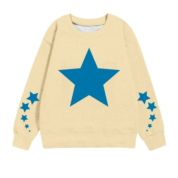 TFEOQRY Children Boys And Girls Hoodless Sweatshirts Long Sleeved Round Neck Top Pentagram printed tops