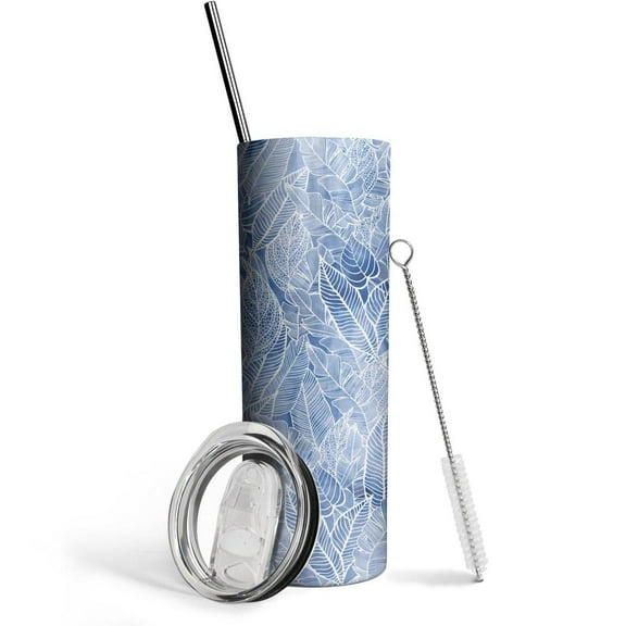 Tropical Leaf 20 Oz Skinny Tumbler with Lid and Straw - Double Wall Vacuum Coffee- Birthday Gifts for Mom Sister Friends Women