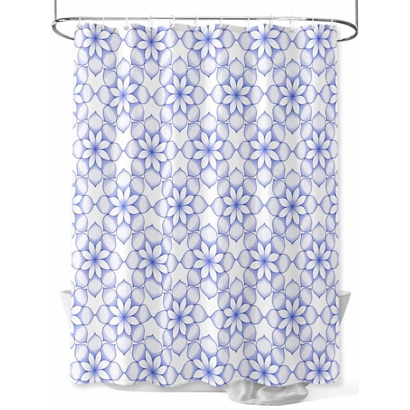 Fsddascl Blue Flower Shower Curtain Set - 72" x 78" Washable Bathtub Curtain with 12 Hooks, Retro Tribal Art Abstract Monochrome Texture Waterproof Fabric Stall Shower Curtains for Bathroom/Bathtub