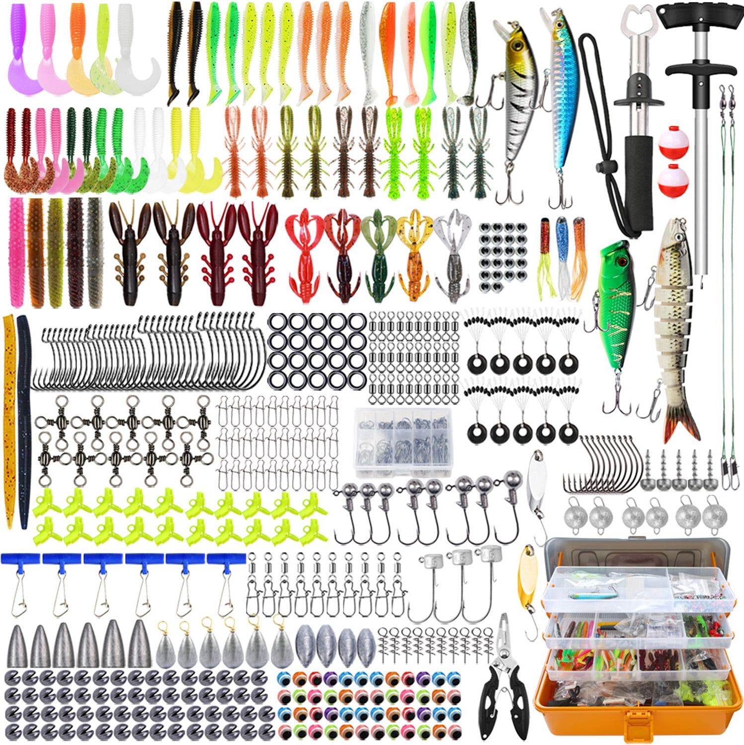 OUTGOO Large 4-Layer Fishing Tackle Box with Tackle Included, 547Pcs Fishing Lures Kit with Pliers, Crankbait, Hooks, Weights & Accessories, Freshwater Bass Fishing Gear and Equipment, Gift for Men