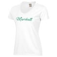 thumbnail image 2 of Women's  White Marshall Thundering Herd Script Logo Comfort Wash V-Neck T-Shirt, 2 of 3