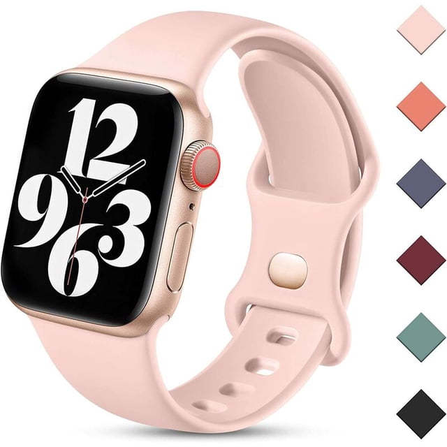 Compatible con Apple Watch Strap 42 mm 44 mm para mujeres y hombres, correa de repuesto de silicona suave compatible con iWatch SE Series 8 7 6 5 4 3 2, 42 mm/44 mm, rosa arena