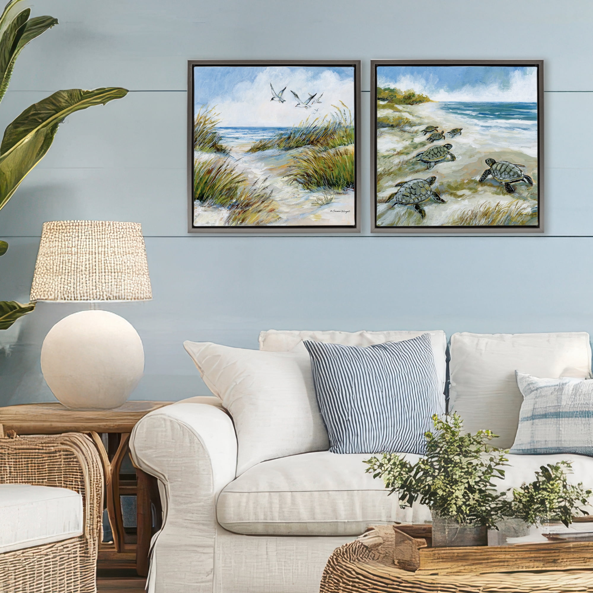 Stupell Industries Beach Creatures on Dunes 2 Piece Gray Framed Floater Canvas Set, design by Susan Winget