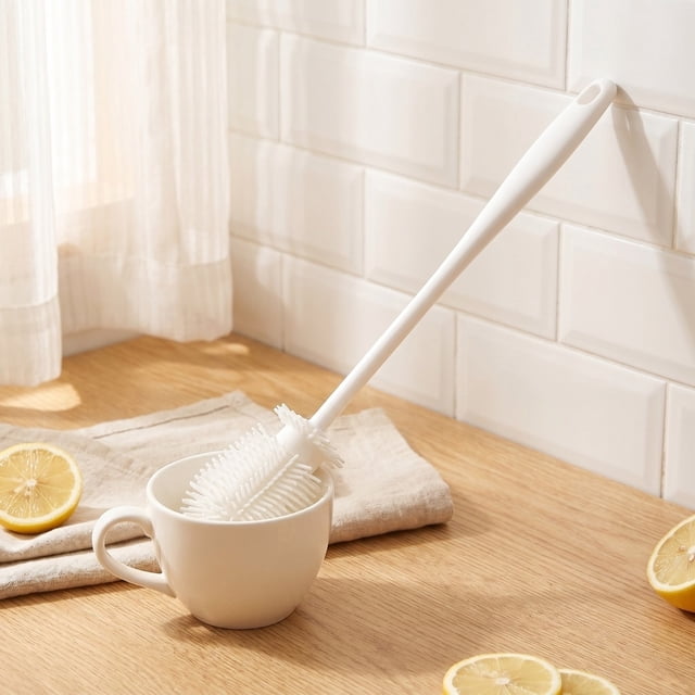 Cepillo de silicona para limpiar vasos y botellas con mango largo | Limpiador de botellas de vidrio y agua con cerdas suaves | Diseño plegable para limpiar cuellos estrechos