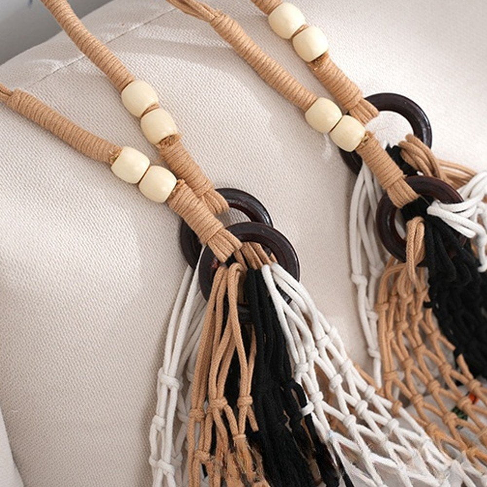 Jiibva Tassel Fishnet Women Shoulder Bags Rope Woven Crochet Tote Bag Lady Handbags Hollow Summer Beach Bag Large Bohemian Bag