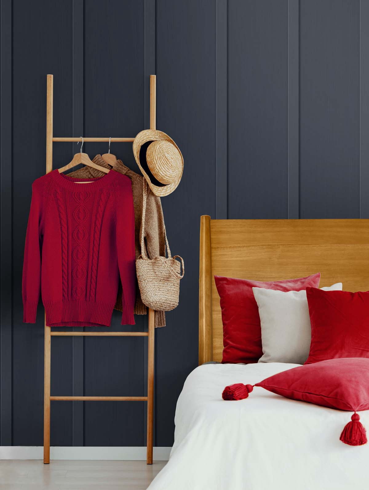 NextWall Dark Blue Faux Board & Batten Peel and Stick Wallpaper