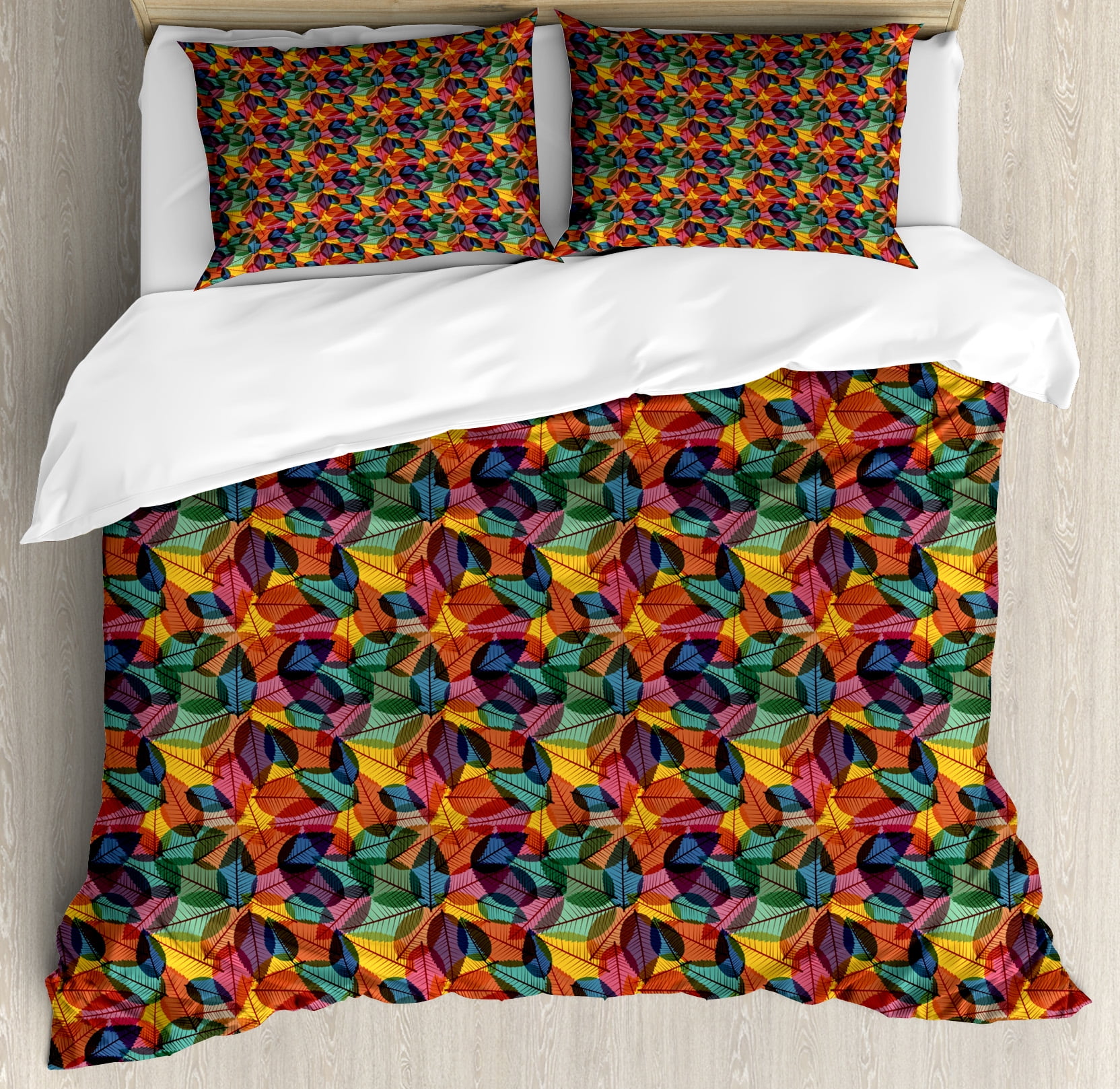 Woodland King Size Duvet Cover Set Colorful And Abstract Nature Woodland King Size Duvet Cover Set Colorful And Abstract Nature Inspired Composition Fallen Leaves Of Deciduous Trees Decorative 3 Piece Bedding With