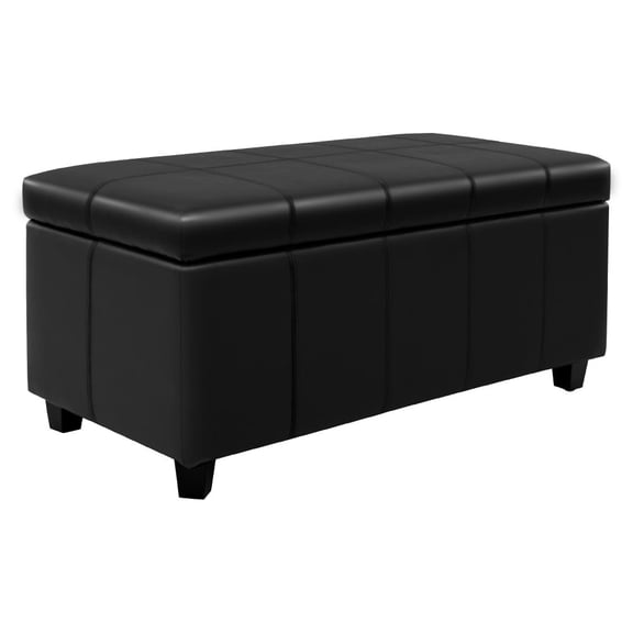 Canglong 36Inch Damara Lift-Top Storage Ottoman Bench with Faux-Leather Upholstery, Midnight Black