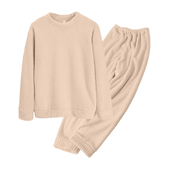 MEICHEN Pajamas Set for Women Women's Pure Color Sleepwear Autumn and Winter Soft Half Fleece Plus Fleece Warm High End Home Clothes Set Women's Loungewear