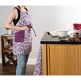 thumbnail image 2 of 37.5" White and Eggplant Purple Damask Pattern Apron, 2 of 6