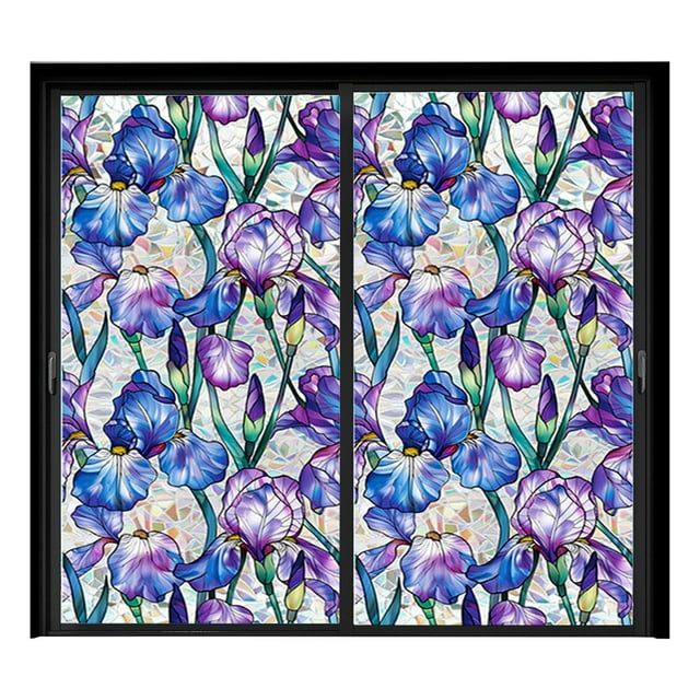 Rainbow Floral Static Cling Window Film Decorative Decal for Glass Doors Privacy Sticker Botanical Designs No Removable