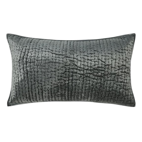 Pemberly Row 20x36" Rayon Velvet and Solid Cotton King Sham in Bay Green