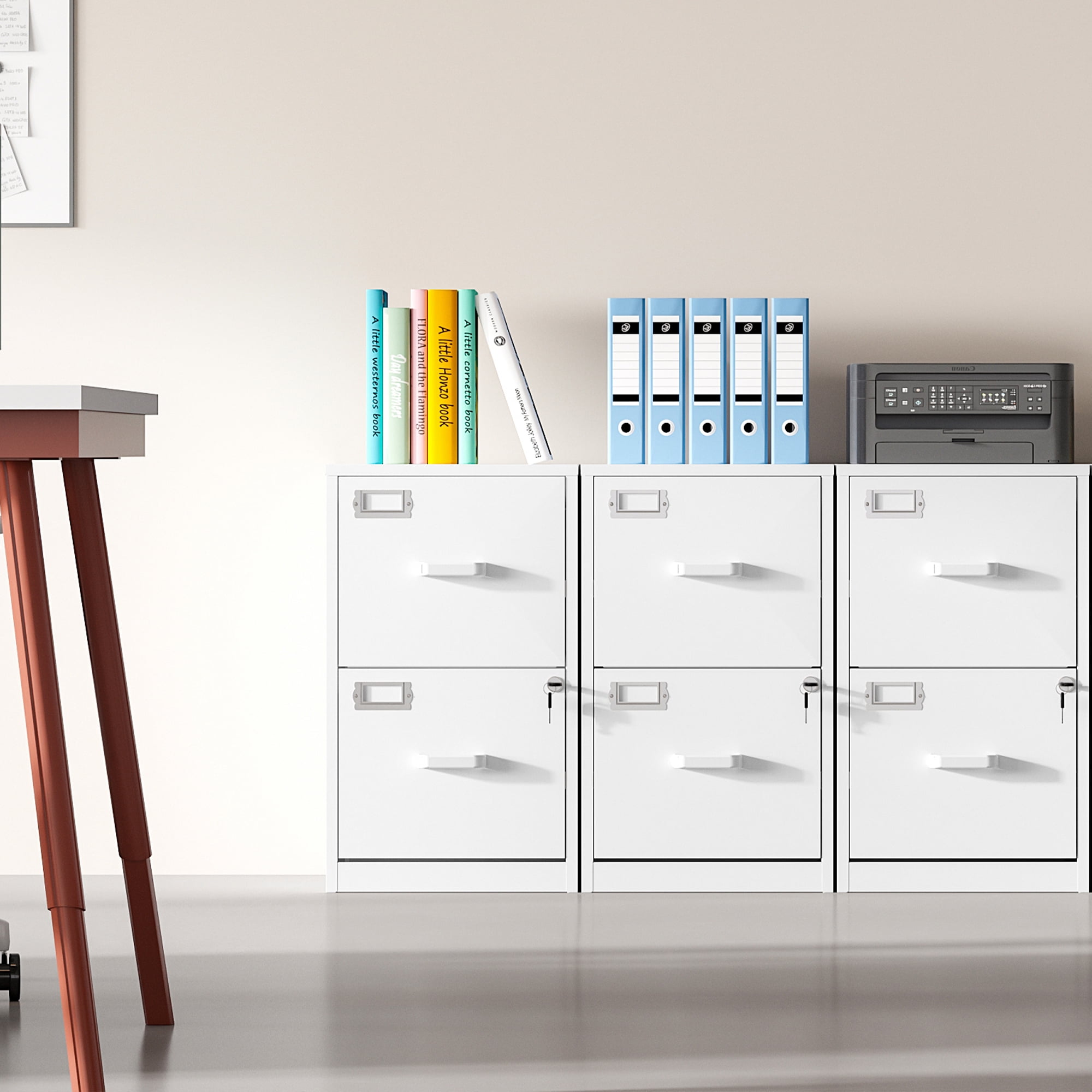 Fesbos 2 Drawer File Cabinet with Lock,Metal Office Filing Cabinets for Home Office,Storage A4/F4/Letter, Easy Assemble (White）