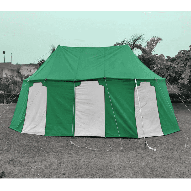 WEEKEND SALE Medieval Green White Burgundian 8x4 M Functional Water Proof Camping Tent
