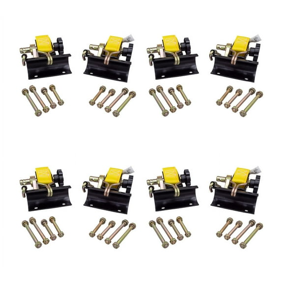 4 Pack 1-1/2"x7' Yellow Ladder Rack Ratchet Straps with J-Hook (Pair) - 500 lbs 2" Black Round Tube Mount - Retractable Ratchet Tie Down Strap for Roof Rack