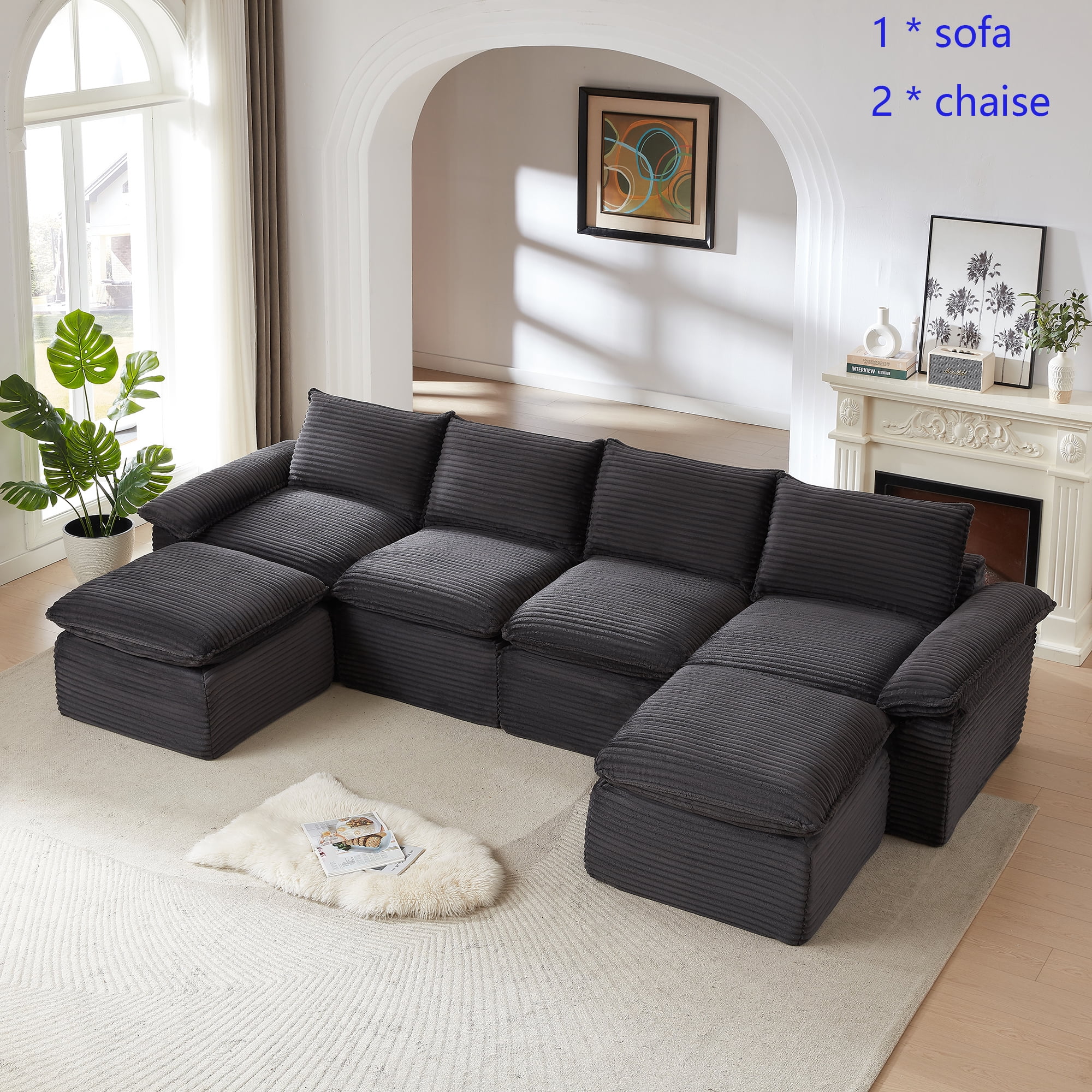 Miniyam 30.7" * 70"* 35.43" Corduroy Chaise for Sectional Sofa, Can be Freely Combined, Dark Gray