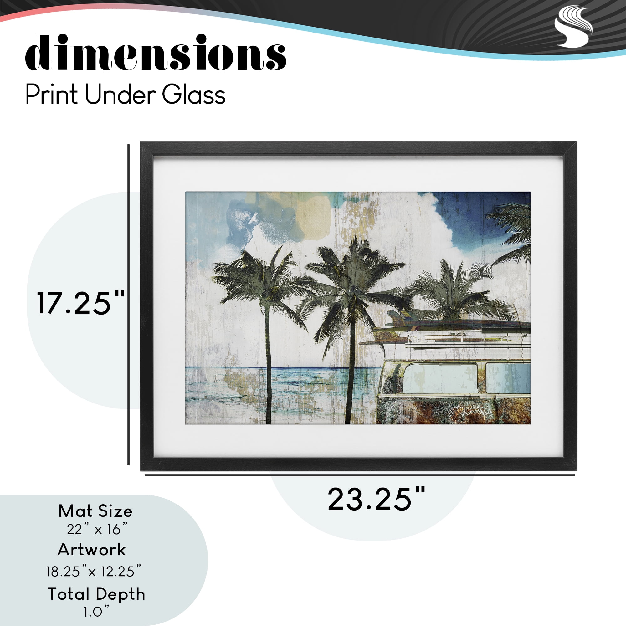Beach Day Retro Vacation Black Framed Print Under Glass, design by Sasha